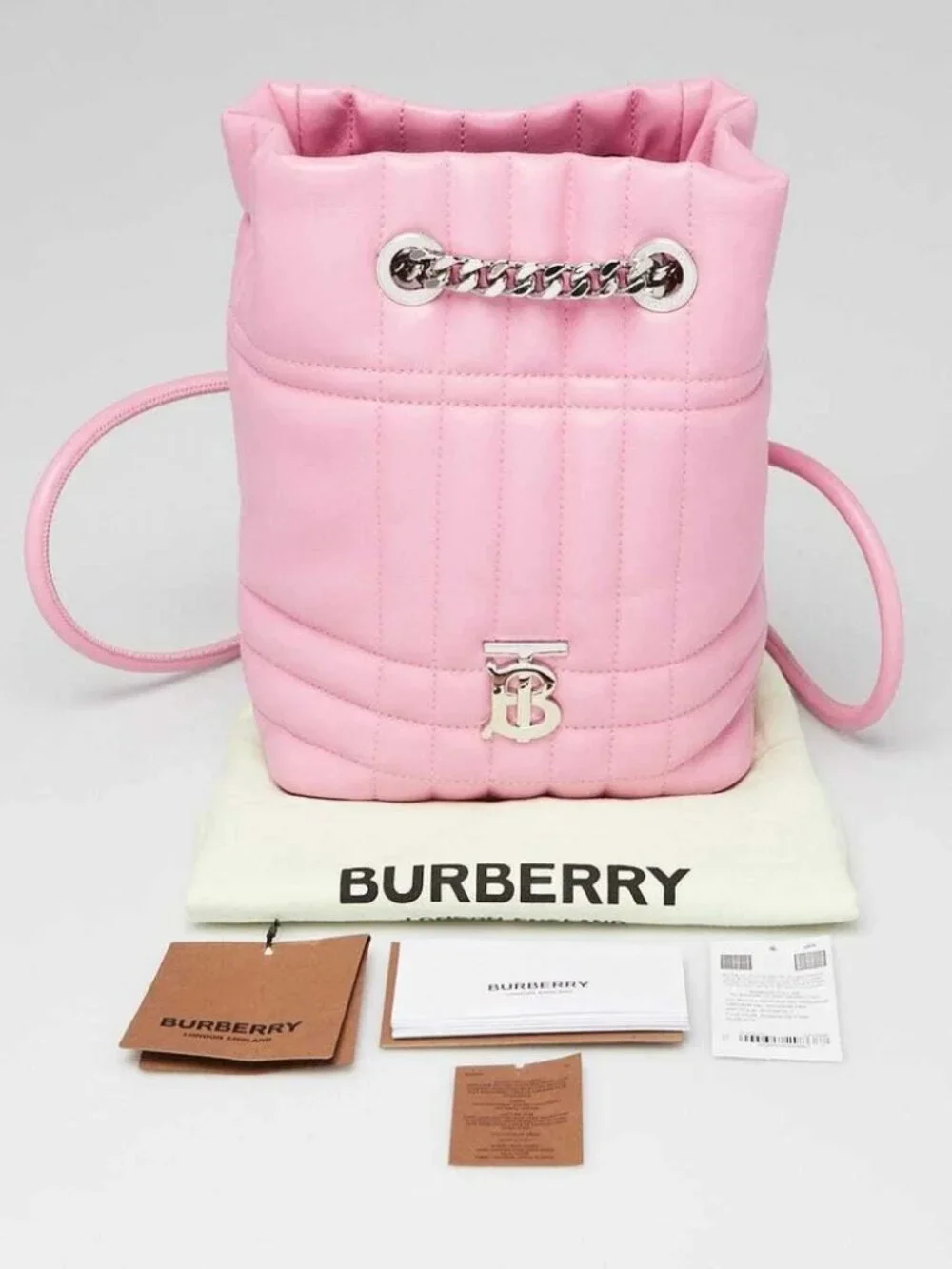 Burberry Pink Quilted Leather Mini Lola Backpack Bag
